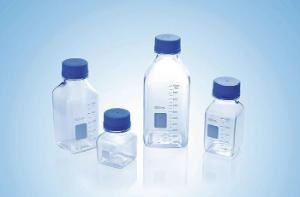 Media or storage bottles square clear plastic (PC)
