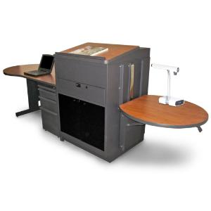 Teacher's Desk with Media Center, Lectern, Adjustable Height Work Platform, and File Storage, Marvel