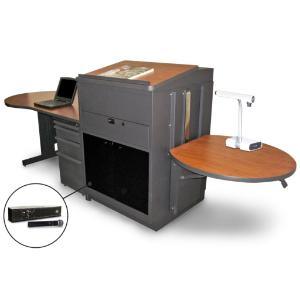 Teacher's Desk with Media Center, Lectern, Adjustable Height Work Platform, and File Storage, Marvel