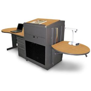 Teacher's Desk with Media Center, Lectern, Adjustable Height Work Platform, and File Storage, Marvel