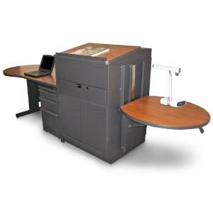 Teacher's Desk with Media Center, Lectern, Adjustable Height Work Platform, and File Storage, Marvel