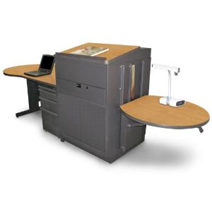 Teacher's Desk with Media Center, Lectern, Adjustable Height Work Platform, and File Storage, Marvel