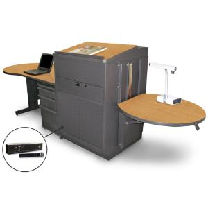 Teacher's Desk with Media Center, Lectern, Adjustable Height Work Platform, and File Storage, Marvel