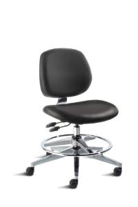 BioFit MVMT Tech Series Chair with Classic 5-Star Wide Aluminum Base, Medium Bench Height, Medium Backrest, Black Vinyl Upholstery, Adjustable Footring, Casters and Technical Performance Package.