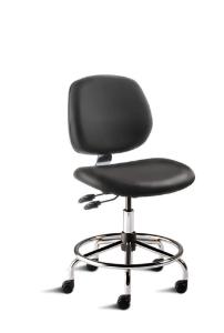 BioFit MVMT Tech Series Chair with Heavy Duty Tubular Steel Base, Medium Bench Height, Medium Backrest, Black Vinyl Upholstery, Affixed Footring, Casters and Technical Performance Package.