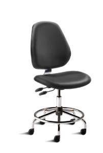 BioFit MVMT Tech Series Chair with Heavy Duty Tubular Steel Base, Medium Bench Height, Tall Backrest, Black Vinyl Upholstery, Affixed Footring, Casters and Technical Performance Package.