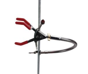 3-prong clamp with flexible extension rod
