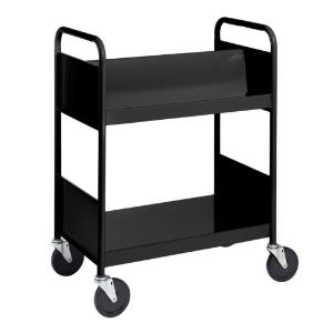 Black Cart with One Double-Sided Sloping Shelf, One Flat Bottom Shelf