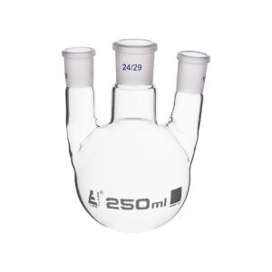 Distilling flasks with 3 parallel necks, round bottom, interchangable joints