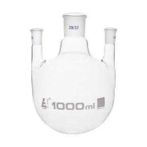 Distilling flasks with 3 parallel necks, round bottom, interchangable joints
