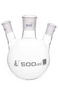 Distilling flasks with 3 angled necks, round bottom, interchangable joints