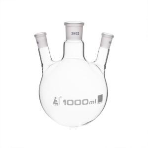 Distilling flasks with 3 angled necks, round bottom, interchangable joints