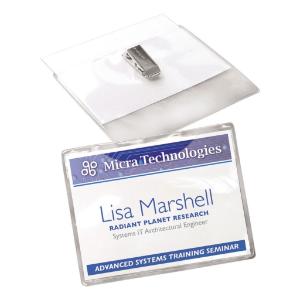 Name badge holders with laser/inkjet inserts