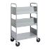 Gray Cart with Two Double-Sided Sloping Shelves, One Flat-Bottom Shelf